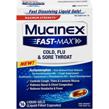 Mucinex Fast-Max Cold, Flu, &amp; Sore Throat Liquid Gels, Max Strength - 16 ct - £11.33 GBP
