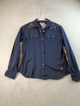 Ariat Western Shirt Youth Large Navy Long Sleeve Pockets Logo Collar But... - £17.55 GBP