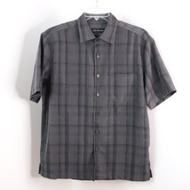 MB Studio Men&#39;s L Gray Plaid Button-Up Collared Short Sleeve Shirt - £10.96 GBP