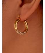 Gold-Plated Inlaid Zircon Hoop Earrings - $20.24
