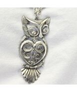 Torino Screech Horned Owl Necklace 24&quot; Pewter Heart Silver Tone - $17.75 CAD