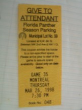 NHL Florida Panthers Vs Montreal 3/26/98 Parking Pass Ticket Stub - £3.08 GBP