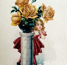 Birthday Wishes Greeting Postcard 1900-10s Gold Roses Victorian Child PC... - $19.99