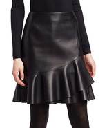 Stylish BLACK Genuine Soft Lambskin Leather Women&#39;s Skirt Handmade Party... - $108.70