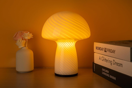 Dimmable Mushroom Lamp,Glass Mushroom Bedside Table Lamp Translucent Vin... - $39.93