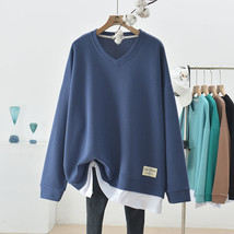 Women&#39;s Waffle Knit Sweatshirt Plus Size V Neck Casual Autumn Spring Fake Two Pi - £98.55 GBP