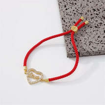 Cubic Zirconia &amp; Red Polyster 18K Gold-Plated &#39;Love&#39; Heart Charm Bracelet - £12.04 GBP
