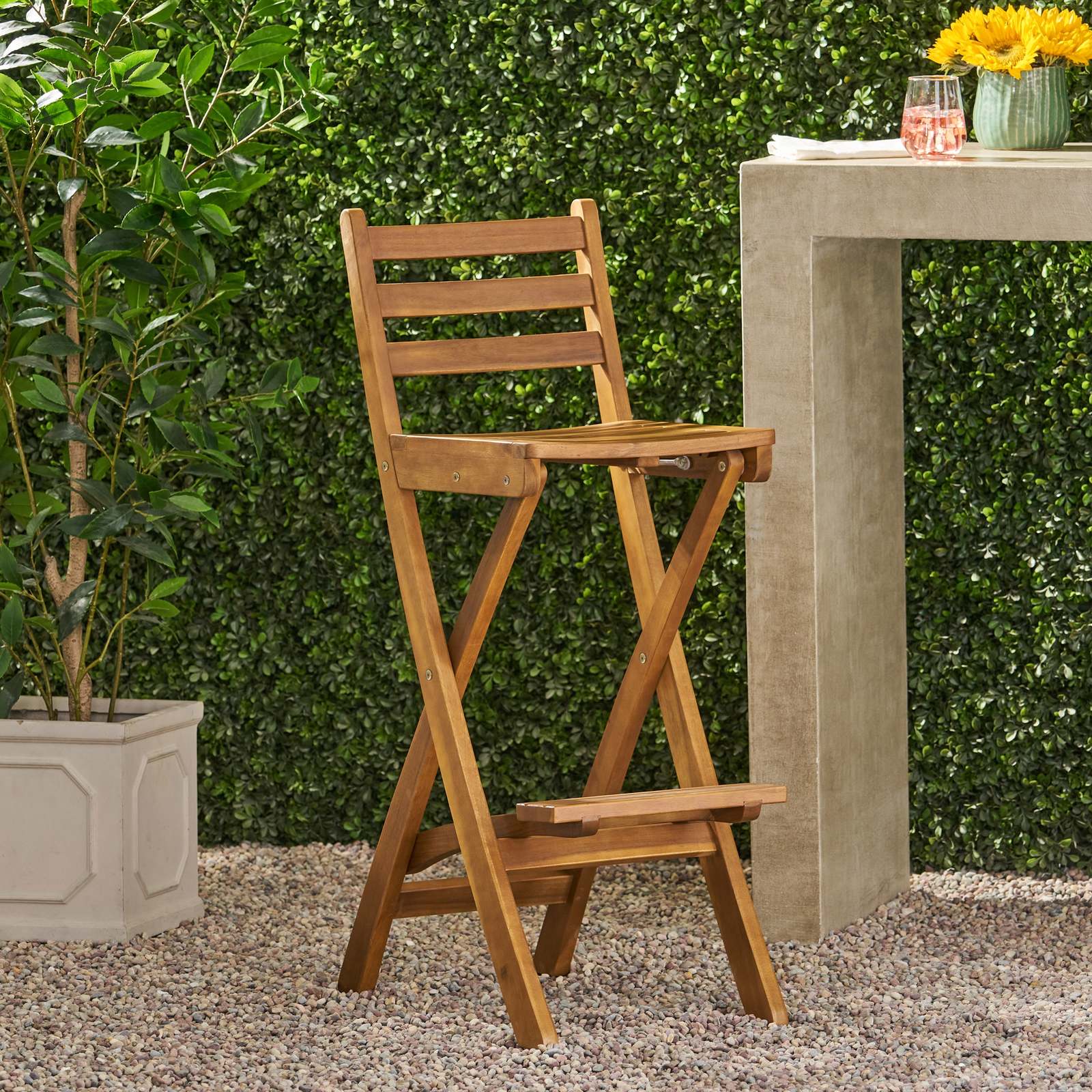 Acacia Wood Folding Patio Bar Stool (31&quot;) - $111.99