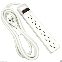 6 Outlet Power Strip Extra Long 8&#39; Ft Power Cord w/ Ang Le Plug 15a White PS664W - £22.69 GBP