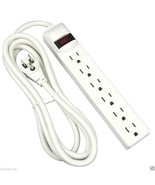6 Outlet POWER STRIP Extra Long 8&#39; ft power CORD w/ angLe Plug 15a WHITE... - £21.99 GBP