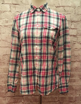 J.CREW Womens Long Sleeve Button Front BOY Shirt Ivory Pink Plaid Size 00 - £17.64 GBP