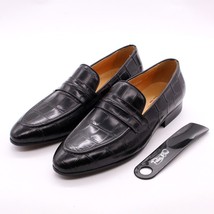 Men&#39;s Penny Loafers  Print Leather Wedding Party Casual Men Dress Shoes Black Re - £96.00 GBP