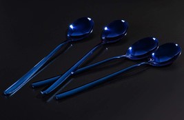 303-Blue x 4 Long Handle Iced Tea Spoon, Dessert Spoons - £18.87 GBP
