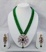 Indian Bollywood Style Green Gold Plate Kundan Necklace Pendent Mala Jewelry Set - £15.22 GBP