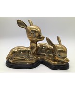 Vintage Polished Brass Deer Fawn Figurine Bambi Style Cartoon Eyes Folk ... - $59.35