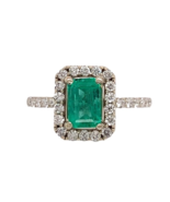 14k White Gold 1 Carat Genuine Natural Emerald Ring with Diamond Halo (#... - €1.219,59 EUR
