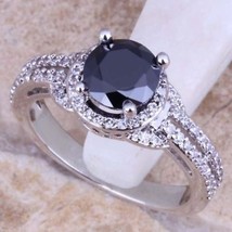 Certified 3Ct Round Cut Black Diamond Hallo Engagement Ring Set 14K White Gold  - £241.99 GBP