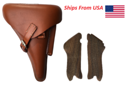 German Original WW2 P08 Tan Luger Holster with P08 Wooden Hand Grips (Co... - $40.24