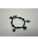 Vintage Religious Christian Share His Story Cross Charm Blue Bracelet 7.5” - €19,13 EUR