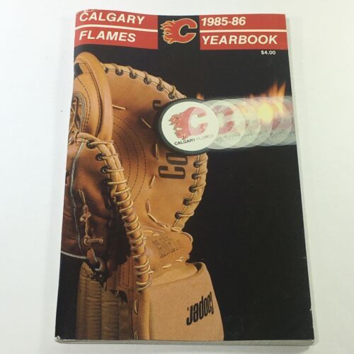 VTG NHL Official Yearbook 1985-1986 - Calgary Flames / Hockey Gloves and Pins - $14.20