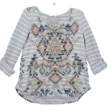 Blu Pepper Sweater Blue Knit Boho Geometric 3/4 Sleeves Scoop Neck Women... - £4.16 GBP