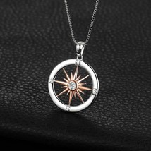 925 Sterling Silver Compass Necklace Pendant Silver Gold For Women No Chain - £32.42 GBP