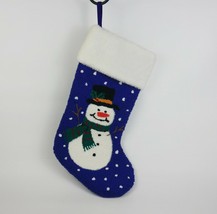 Snowman Christmas Holiday Stocking Lined Blue Loop Threading Vibrant Color - £22.33 GBP