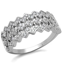 Micro Pave CZ Round Cut Zig Zag Band 925 Sterling Silver Engagement Ring - £107.88 GBP