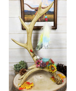Rustic Buck Deer Antler With Flowers And Feathers Jewelry Tree Or Decor ... - $68.07 CAD