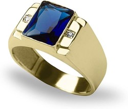 2.50 Ct Emerald Cut Blue Sapphire Men&#39;s Wedding Ring 14k Yellow Gold Finish - £94.35 GBP