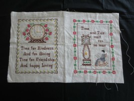 2 TIME/CLOCK THEMED Cross Stitch WALL HANGINGS or PILLOW TOPS - 8 1/2&quot; x... - £19.91 GBP
