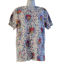 Woody Woodpecker Medium Scrub Shirt Floral Print Pediatric Nurse Vet Scrubs - £19.12 GBP