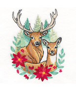 Christmas Deer Scene Embroidered waffle kitchen towel  - £11.91 GBP