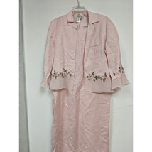 Coldwater Creek Size 6P Sleeveless Dress Suit Jscket Pink Lined Linen Embroidere - £19.65 GBP
