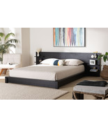 Adelino Modern Ebony Black Wood Queen Size Platform Bed w/Shelves - $13,720.36 MXN