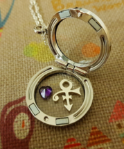 Floating Locket - Silver - Petite Symbol with Heart Shape Purple CZ stone  - $864.31 MXN
