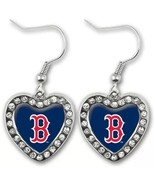 Generic Womens Boston Baseball Silver Crystal Heart Earrings | Dangle Drop - €13,72 EUR