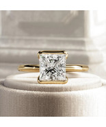 2 Ct Princess Cut E VVS2 Lab Grown Diamond Half Bezel Solitaire Engageme... - €1.477,35 EUR