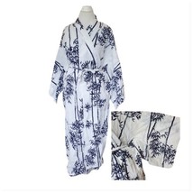 Vintage White Navy Bamboo Thin Cotton Japanese Kimono Yukata Robe Informal - £76.71 GBP