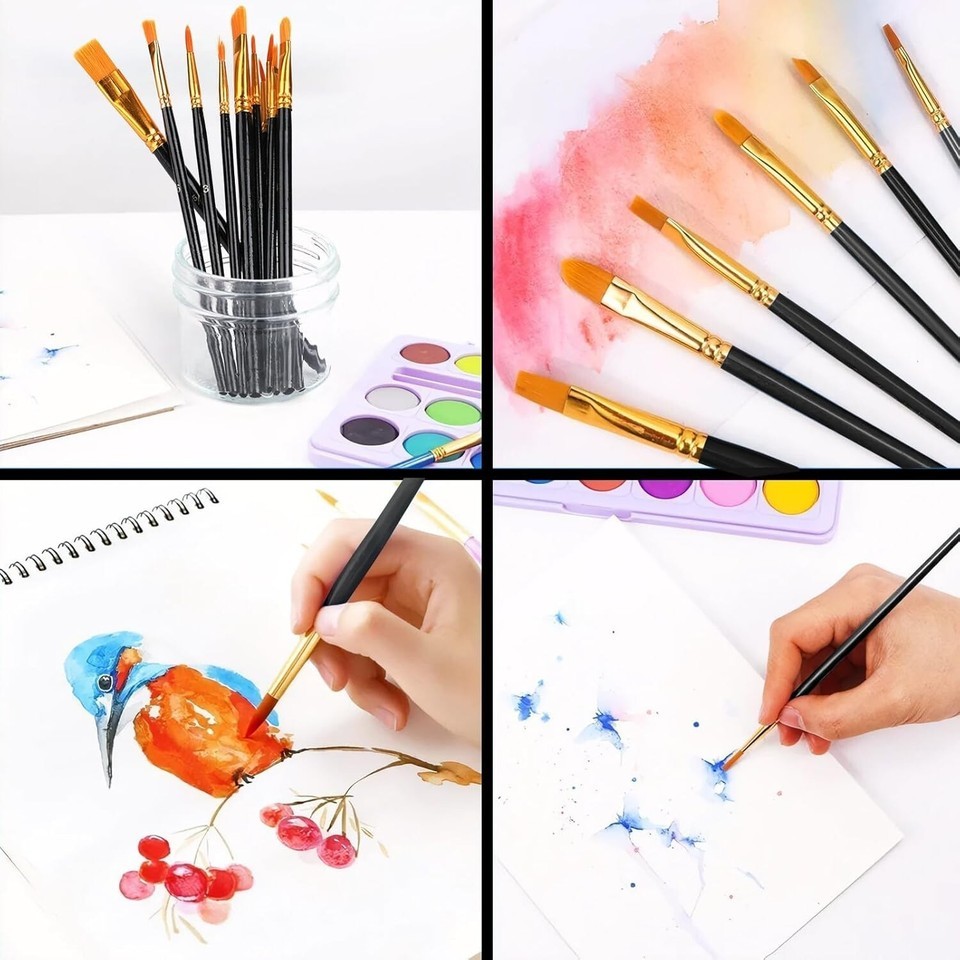 AROIC Acrylic Paint Brushes, 6 Packs / 60 pcs Nylon Hair Paint Brush Set for All Item image 3