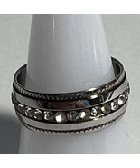 Jewelry Ring New Stainless Steel Silver Tone Rhinestone band Matted Size 7 - £11.20 GBP