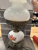 Vintage Gone with the Wind Fenton Style Milk Glass Hurricane Table Lamp - $69.29