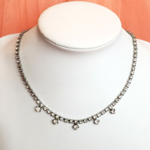 Vintage Clear Rhinestone Choker Silver Tone Necklace Sparling Jewelry A - £15.63 GBP