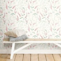 Pink Floral Sprig Peel And Stick Wallpaper By Roommates. - £35.93 GBP
