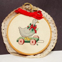 Goose Pull Toy Finished Cross Stitch Christmas Ornament  5&quot; Vintage Potpourri - £12.61 GBP