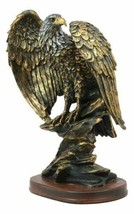 American Patriotic Large Bald Eagle Perched On Rocky Cliff Resin Figurine 10&quot;H - £27.17 GBP