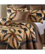 Queen Size Wedding Ring Bear Paw 3 pc Quilt Set Black Bear Paw Brown - £53.80 GBP