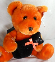 Tony Toy Plush Bear with Black Cat Stuffed Animal Toy Orange Black Halloween 14&quot; - £6.87 GBP