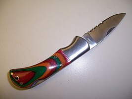 BEAUTIFUL STAINLESS STEEL KNIFE MULTI COLOR WOODEN HANDLE 6 INCHES no box - £7.10 GBP