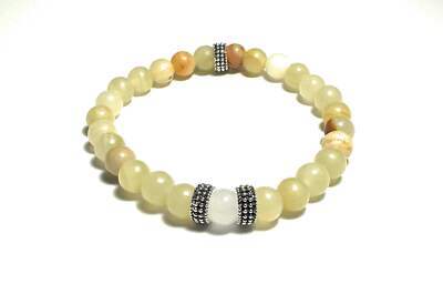 Women&#39;s Natural Afghanistan Jade Beaded Bracelet, 6mm Stones, Silver All... - £14.24 GBP